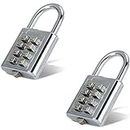 Stainless Steel Padlock | 8 Digit Combination Lock for Gym, Sports, School & Employee Locker, Outdoor, Fence, Hasp and Storage | Silver (2 Pack)