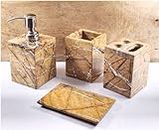 Intelieo Bathroom Accessory Set Marble Stone - Luxury Golden Brown Marble Bath Accessories Set of 4 Includes Soap Dispenser, Toothbrush Holder, Tumbler,soap Dish