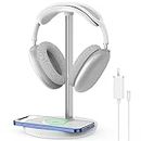 Headphone Stand with Wireless Charger, Gaming Headset Holder Hanger Rack 2 IN 1 Wireless Charging Station Dock for iPhone 15/14/13/12/11 Series, Samsung, AirPods Pro/3/2 and Desk All Headphones, White