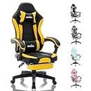SUKIDA Gamers Choice Gaming Chair - Gaming Chairs for Adults 300lbs, Ergonomic Gamer Gamingchair with Footrest Cool Pc Computer Comfy Leather Swivel Recliner Adjustable Backrest Massage Lumbar Yellow