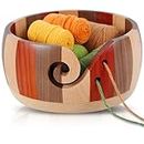 Wooden Yarn Bowl, 7x7x3in Knitting Yarn Bowl, Round Yarn Holder for Crocheting, Large Crochet Bowl Holder with Carved Holes, Weaving Thread Bowl, Yarn Basket Yarn Storage Bowl for DIY Handmade Crafts