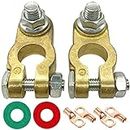 QAQGEAR 2 Pieces Brass Battery Terminal Connectors, Battery Terminal Clamp Top Post Quick Release Positive And Negative Disconnect Set for Car Marine RV with Terminal Connector