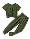 Arshiner Cute Outfits for Girls 2 Pieces Tracksuits Jogger Suits Sweatsuits Lounge Set Army Green 12-13 Years Old