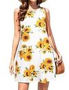 Tanst Sky Boutique Dresses for Women, Hawaii Dress Fashion Yellow Flowers Pattern A Line Clothing Fluttering O Neck Tropical Shift Functional Pockets Brach Attire Airy Dating Clothes Sunflower Large