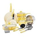 GreenLife Soft Grip Healthy Ceramic Nonstick, 16 pc Cookware Pots and Pans Set, PFAS-Free, Dishwasher Safe, Yellow