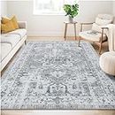 Guchuang Bedding Washable Rugs Living Room Area Rugs Grey Vintage Boho Rugs Small Non Slip Carpet Moroccan Rugs Short Pile Rugs for Bedroom Dining Room Kitchen Soft Faux Wool Rugs 80x150cm