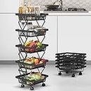 Lukzer Multipurpose 5 Tier Foldable Metal Trolley Cart, Vegetable Rack Storage Organizer Shelf for Home, Kitchen, Bedroom, Pantry, Bathroom, Shops 5 Layer Space Saving Stand (96 X 27 X 35 Cm)