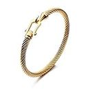 COLORFUL BLING Unisex Stainless Steel Cable Wire Bracelets Charm Bangle Bracelet Best Friend Sister Fashion Jewelry Gift for Women Men - Dia 2.44inch Gold