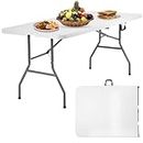 Ruesleag 6 Foot Folding Table Small Table Multipurpose Indoor Outdoor Heavy Duty Camping Table Portable Picnic Table Fold-in-Half Utility Dining Table Lock for Picnic, Party, Camping,White