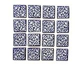Shiv Kripa Blue Pottery Floral Kitchen & Washroom Decorative Ceramic Mosaic Wall Tiles 3 x 3 Inch 16 Tiles of Set (Blue & White)