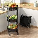 VdUck 3-Tier Rolling Utility Cart,Collapsible Metal Storage Organizer Cart with Lockable Wheels,Multifunctional Trolley for Kitchen, Office, Garden