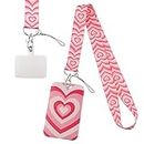 JUDODUCK Pink Heart Lanyard with ID Badge Holder Phone Pad Girls Aesthetic Preppy Neck Lanyard ID Card Holder for Women Name Tag Lanyards for Keys
