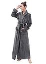 Hellomamma Long Bath Robe for Womens Plush Soft Fleece Bathrobes Night Robes Dressing Gown Grey Large/X-Large