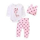 i-Auto Time Cute Newborn Baby Girl Clothes Giraffe Romper+Pink Dot Pant+Hat Outfit Set (Long Sleeve, 3-6 Months)