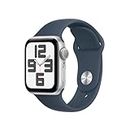 Apple Watch SE (2nd Gen) [GPS 40mm] Smartwatch with Silver Aluminum Case with Storm Blue Sport Band S/M. Fitness & Sleep Tracker, Crash Detection, Heart Rate Monitor