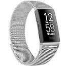 ToGomal Metal Band for Fitbit Charge 4 / Charge 3 Bands Women Men, Stainless Steel Mesh Magnetic Replacement Strap Compatible for Fitbit Charge 3/ Charge 4,Silver