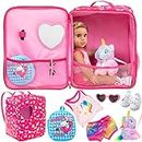 K.T. Fancy 5 Pcs 18 Inch Doll Bag and Clothes and Accessories Unicorns Doll Travel Bag Suitcase for American 18 Inch Girl Doll Accessories with Multi-Pocket