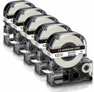5 Pack Epson SS12KW LK-4WBN LW-300 Compatible for Black on White Label Tape 12mm