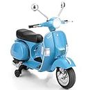 COSTWAY Kids Ride On Motorcycle, 6V Battery Powered VESPA Compatible Scooter with Training Wheels, Headlight, MP3 Music & Horn, Electric Bike for Ages 3+ (Blue)