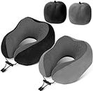 wowpower Airplane Travel Neck Pillow, 100% Pure Memory Foam (4 Seconds Rebound) on Head Support,Upgrade Portable Neck Pillow for Plane and Car Traveling Sleep 2 Pack(Grey and Black)