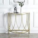 New Mark Impex Console Table Metal Sofa Table top MDF Console Table Floor Stand Semicircular Wall Table Living Room Bedroom. (Gold/White)