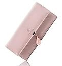PALAY® Women's PU Leather Long Wallet with Leaf Pendant Card Holders Phone Pocket Girls Zipper Coin Purse (Pink)