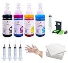 ANG Refill Ink Use for Deskjet 2677 All in One Ink Advanatage Wireless Printer 4 Refill Ink Bottle_with 4 Syringe & 1 nos Suction Tool Kit Set 2 Set Hand Glove