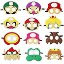 12 Pack Mario Felt Masks Kids Themed Party Supplies Wario Party Favors for Super Mario Masks Boys Girls Birthday Gift Soft Felt with 12 Different Types
