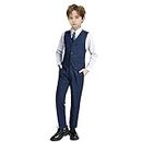 Mosedou Boys Suits Kids Formal Dress Suit Vest and Pant Set for Wedding, Navy Blue, 12 Years