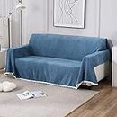 HOKIPO Chenille Sofa Couch Slipcover 2 Seater Large, 180 (D) x 260 (L) cm (AR-4644-N3, Blue)
