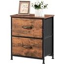 Somdot Nightstand with 2 Drawers, Bedside Table Small Dresser with Removable Fabric Bins for Bedroom Nursery Closet Living Room - Sturdy Steel Frame, Wood Top, Pull Handle - Wood Grain Print