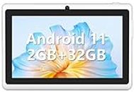 Android Tablet 7 Inch, Android 11 Tablet, 2+4GB RAM 32GB ROM, Quad-Core Processor, Dual Camera, WiFi, 3.5mm Earphone Jack, FM Bluetooth, 128GB Expand, GMS Certified Tablet - White