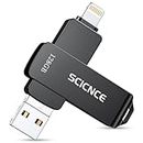 SCICNCE Flash Drive 128GB for iPhone USB Memory Stick, USB Stick High Speed Thumb Drives Photo Stick External Storage for iPhone/iPad/Android/PC (Dark Gray)