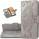 Perkie Diva Series, Butterfly Faux Leather Embossing Wallet Flip Case Kick Stand Magnetic Closure Flip Cover for Apple iPhone 6 Plus + & 6S Plus (Grey)