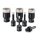 6 PCS Diamond Core Drill Bits Set Tile Hole Saws 1/4” to 1-1/2” for Granite Quartz Porcelain Tile Marble with 3/8” Hex Shank Adapter Fit Angle Grinders & Drills, 6 8 10 32 35 38mm