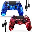 Kujian 2 Pack Wireless Controller for PS4, Wireless Remote Control Compatible with Playstation 4/Pro/Slim/PC with Double Shock, Touch Pad, Six-axis Motion Sensor(Galaxy Blue and Red)