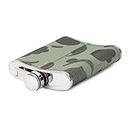 MENZY Camouflage Print Stitched Leather Wrap Stainless Steel Hip Flask, Alcohol Drinks Wine Whiskey Holder Bottle Or Pocket Carry Liquor Flasks for Men 7oz (210 Ml) - Silver, Green