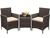 Greesum GS-3RCS8BG 3 Pieces Outdoor Patio Furniture Sets, Brown and Beige