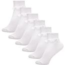 A2Z 4 Kids Girls Cotton Rich White Frilly Ankle - Socks AZ753 White 6 Pack 3-6 (9-12)