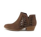 Soda CHANCE Womens Perforated Cut Out Stacked Block Heel Ankle Booties (Brown, numeric_8_point_5)