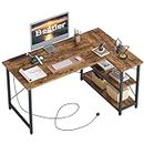 Bestier L Shaped Desk with Power Outlets Small Corner Desk with Shelves 120CM Reversible Computer Desk Writing Table with Bookshelf for Home Office Small Space