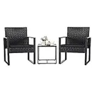 Flamaker 3 Pieces Patio Set Outdoor Wicker Furniture Sets Modern Rattan Chair Conversation Sets with Coffee Table for Yard and Bistro (Black)