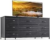 EnHomee Dresser TV Stand with Drawers, Entertainment Center with 9 Drawers, Media Console Table for 60 '' TV Console for Bedroom, Sturdy Metal Frame & Wood Top, Living Room, Closet, Charcoal Black