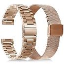 KOREDA Compatible with Fitbit Versa 3/Fitbit Sense Bands Sets for Women Men, Stainless Steel Metal Band + Mesh Loop Replacement Bracelet Wristband Strap for Fitbit Versa 3 & Sense Smartwatch