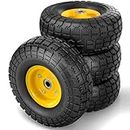 4.10/3.50-4 tire and Wheel Flat Free, 10" Solid Tire Wheel with 5/8" Bearings, 2.1" Offset Hub for Gorilla Cart, Garden Carts, Dolly, Trolley, Dump Cart, Hand Truck/Wheelbarrow/Garden Wagon (4Pack)