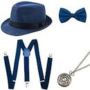 BABEYOND 1920s Mens Gatsby Gangster Costume Accessories Set Panama Hat Suspender (Blue Set)