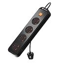 Portronics Power Plate 12 Extension Board with 4 Universal Sockets, 2 Meter Long Cord, 1500 Watt, Fireproof Material, Multi Plug for Home Appliances (Black)