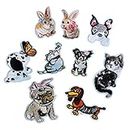 Thermocollants Patchs Cartoon Animal Embroidery Cloth Stickers Clothing Accessories Cat Patch Stickers Dog Cloth Stickers Dinosaur Badge Embroidery Cloth Stickers 9Pcs