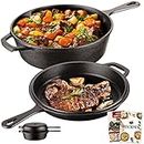 Overmont Cast Iron Skillets 3.2 QT Deep Pot + Frying Pan Lid Pre-seasoned Multi Cooker Skillet Set Dutch Oven Suitable for Grill, Baking, Works on Induction, Electric, Stovetop