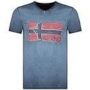 Geographical Norway JOASIS Men - Maglietta in Cotone da Uomo, Casual, con Stampa, Logo Grafico, Maniche Corte, Scollo a V, vestibilità Regolare da Uomo (Marina, M)